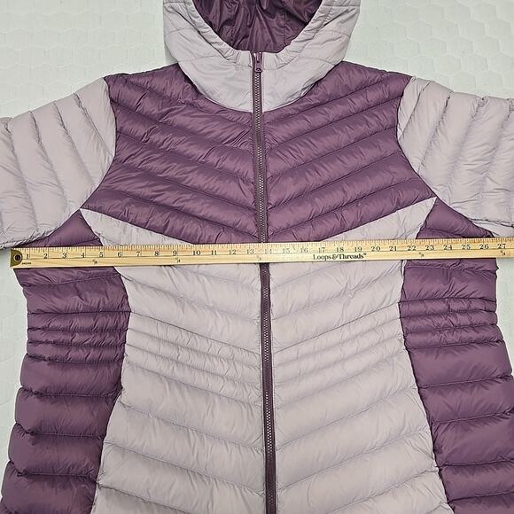 Lands End Womens Down Puffer Coat Sz 2X Hooded Purple Colorblock Quilted - Picture 9 of 10